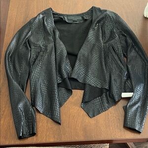 Blank NYC Black Faux-Snakeskin Draped Open-Front Jacket